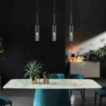 Lustre minimaliste moderne avec abat-jour en verre gris fumé, luminaire suspendu avec cordon réglable – Image 4
