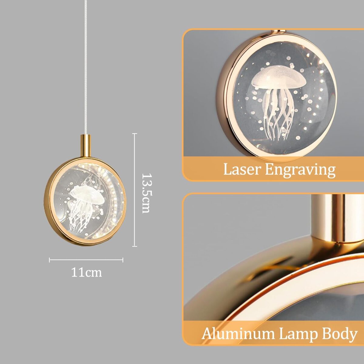 Lampe Pendante LED Abat-Jour Boule de Cristal 3D Suspension Luminaire Tricolore – Image 5