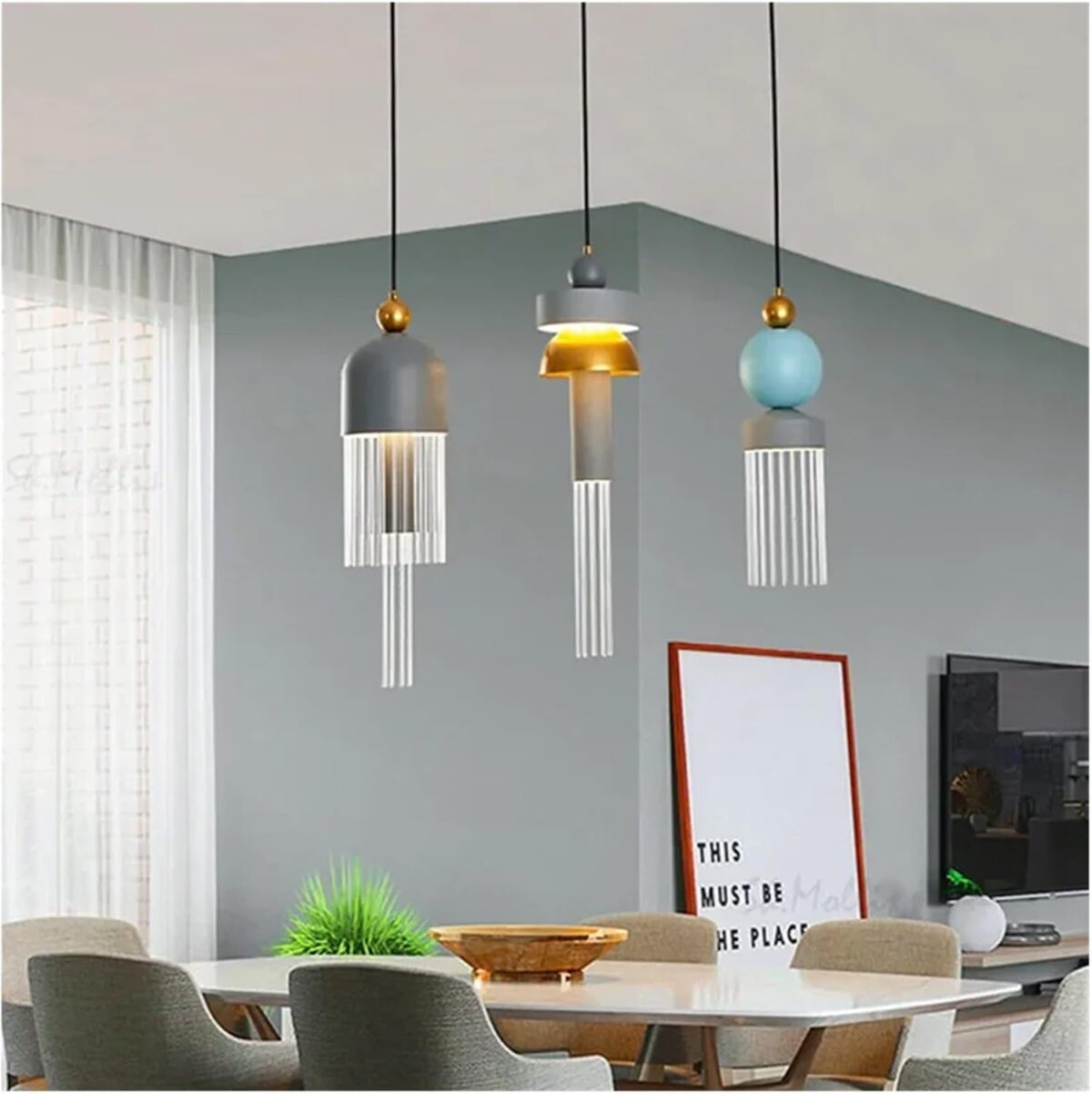 Modern Minimalist Pendant Light - Iron  Glass Chandelier for Dining Room, Bedroom – Image 4
