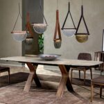Lustre au design nordique, abat-jour géométrique en verre, lustre simple avec décoration en cuir – Image 2