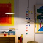 Suspension de salle à manger à rayures en chêne. Lampe à suspension ronde à éclairage décoratif pour la maison à LED. Appareils d'éclairage décoratifs longs – Image 3