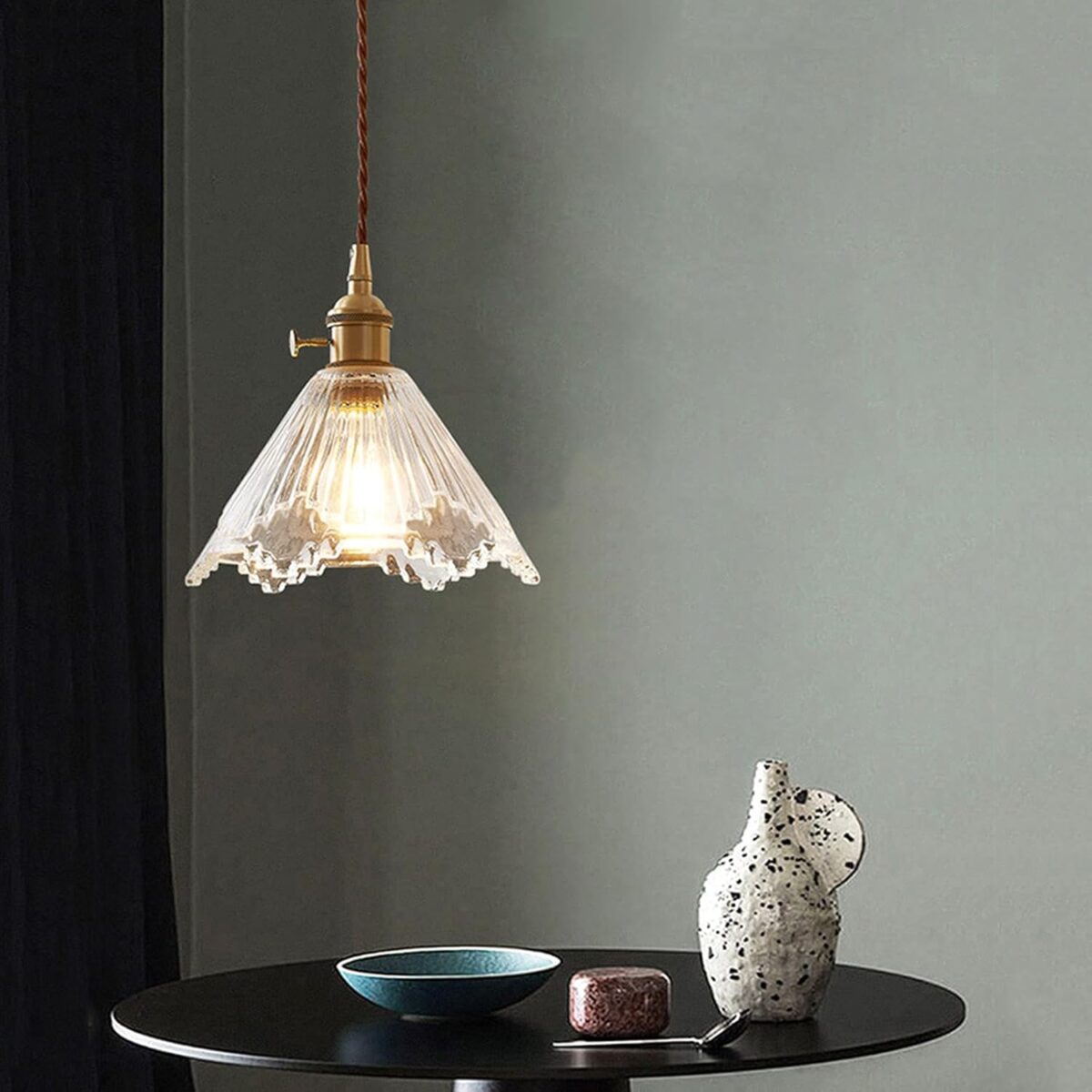 Suspension luminaire , Lustre décoratif à tête unique en laiton, abat-jour en verre hautement translucide, lampe à suspension décorative – Image 3