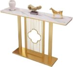 Console d’entrée moderne – Table de canapé étroite en faux marbre avec cadre en métal – Image 2