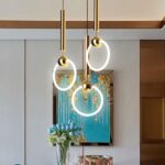 Lampe suspendue créative en fer, style nordique moderne, luminaire à tête unique avec anneau doré – Image 3