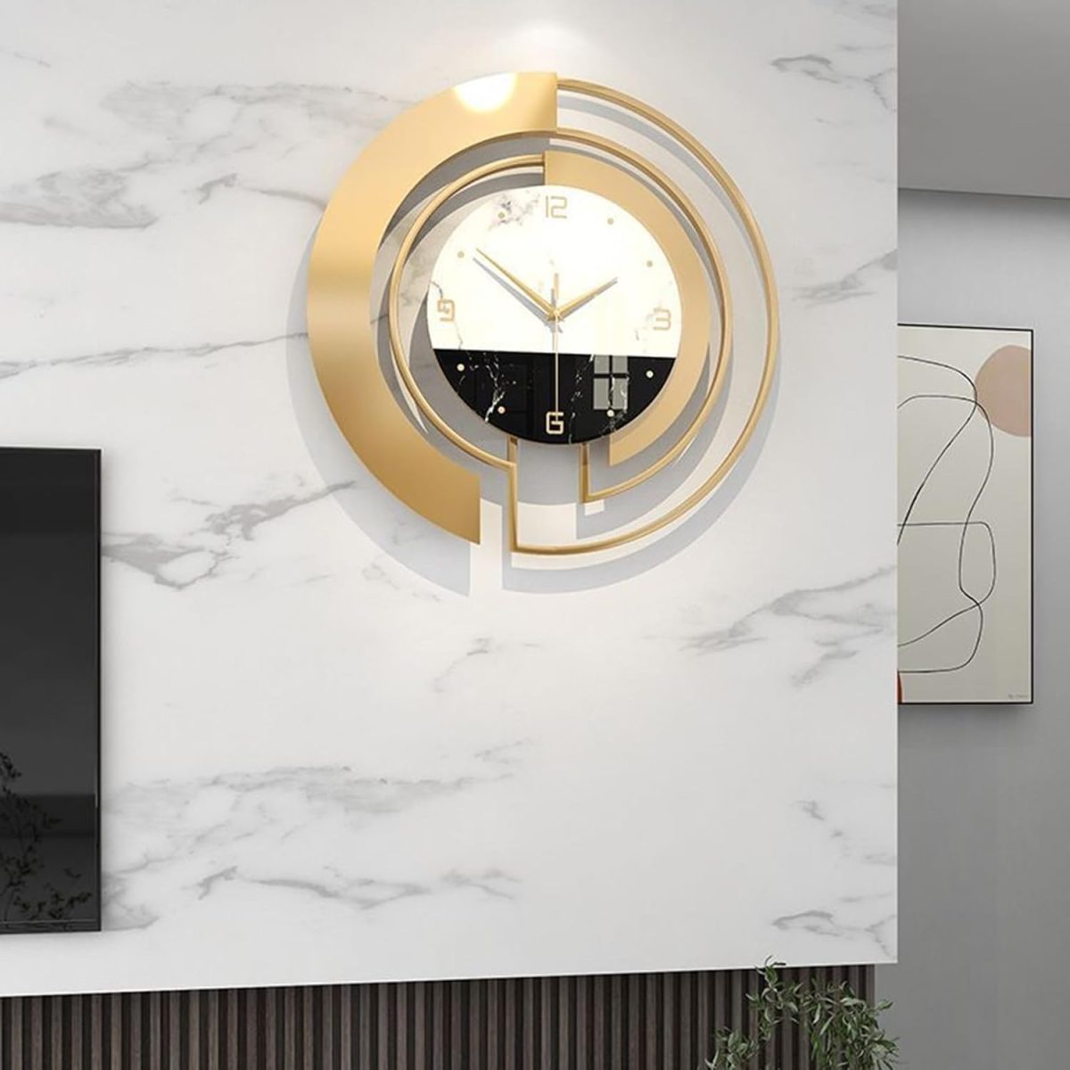 Horloges murales en métal pour décoration de salon, grande horloge murale décorative moderne, fonctionne à piles – Image 4