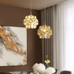 Nordic Pétale Forme Pendentif Lampe En Verre Soufflé À La Main Et En Laiton Lampe Suspendue Simple Tête E27 Plafonnier Luminaire – Image 4