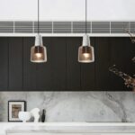 Lampe à suspension en marbre avec abat-jour en verre cognac, mini luminaire suspendu – Image 2