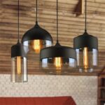 Suspension industrielle moderne avec abat-jour en verre transparent en métal noir, éclairage de plafond réglable – Image 2