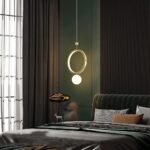 Suspension de chevet, lampe suspendue moderne à LED 18W, lampes à suspension à anneau doré avec abat-jour en acrylique – Image 3