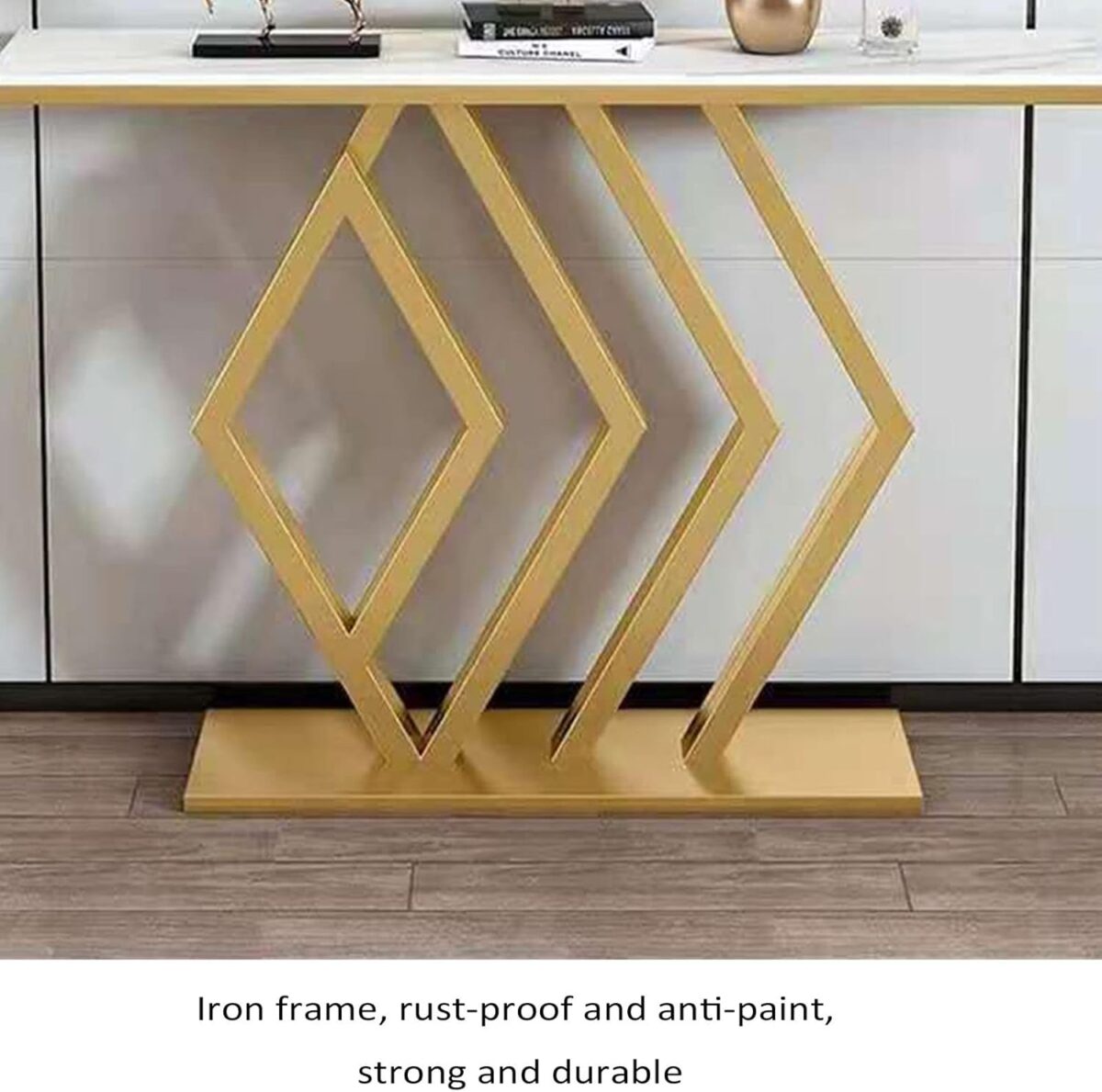 Table Console Table Console Moderne, Table de canapé géométrique de 31,4 Pouces, avec Plateau en marbre et Base en méta – Image 3