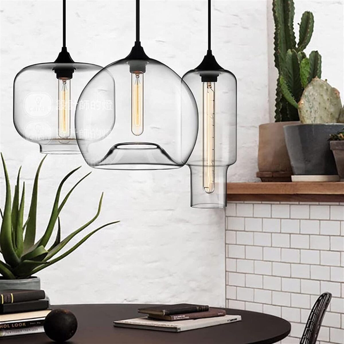 Luminaires suspendus avec abat-jour en verre transparent, luminaire de plafond Edison moderne - Luminaires de créateur, luminaires de plafond, luminaire... – Image 2
