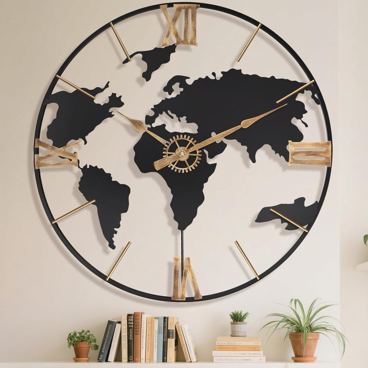 grande horloge murale de 61 cm au style moderne séduit par son design raffiné et son cadre en métal doré – Image 1