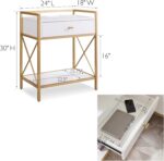 Table de chevet en métal doré et bois Leick Furniture Home, blanche – Image 5