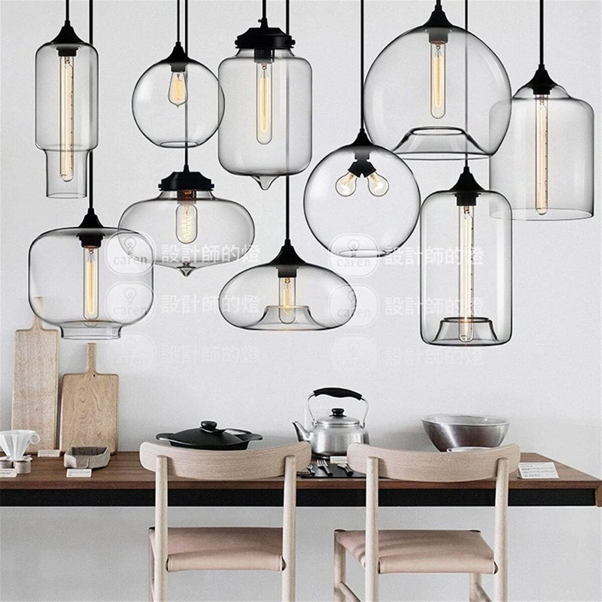 Luminaires suspendus avec abat-jour en verre transparent, luminaire de plafond Edison moderne - Luminaires de créateur, luminaires de plafond, luminaire... – Image 1