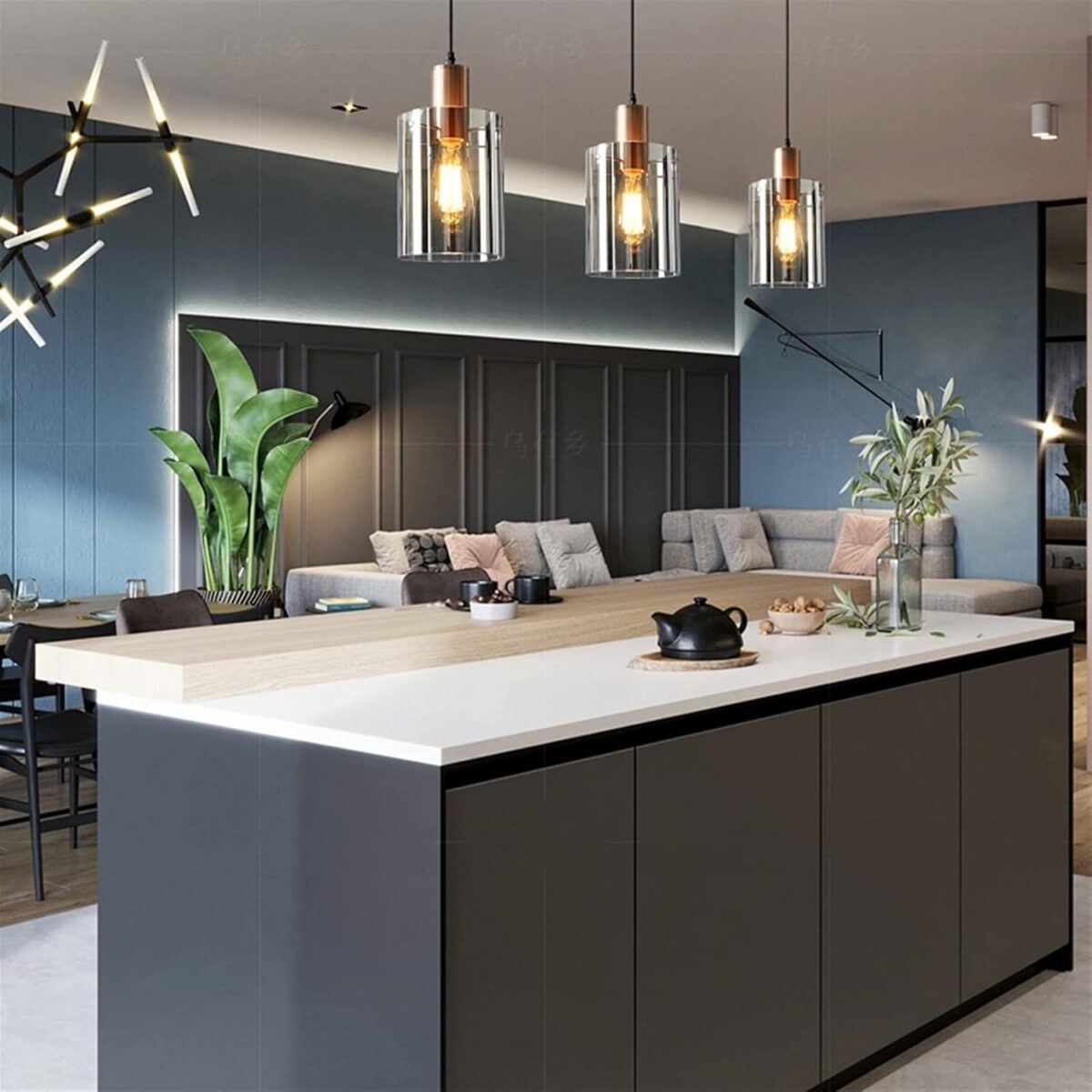 Américain Rétro Pendentif Lumière Verre Suspendu Lampes Designer Atmosphère E27 Lustre Abat-Jour – Image 3