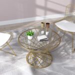 Table Basse créativeTable d'appoint en Fer forgé, Plateau en Verre trempé Transparent, Design Creux avec Cadre de Table – Image 2