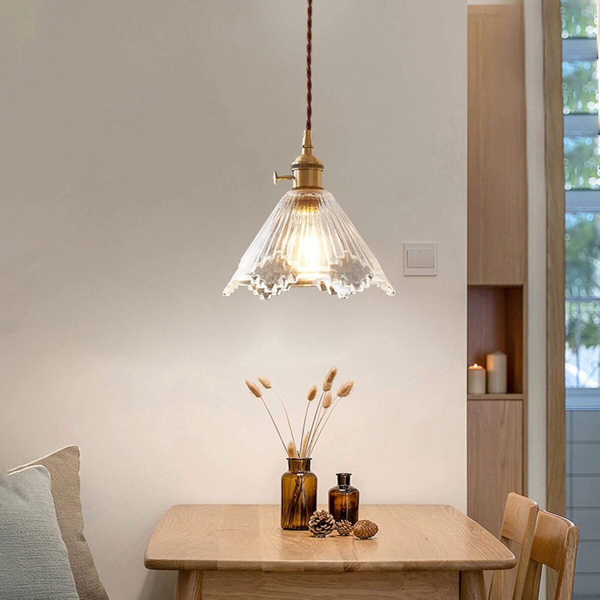 Suspension luminaire , Lustre décoratif à tête unique en laiton, abat-jour en verre hautement translucide, lampe à suspension décorative – Image 2
