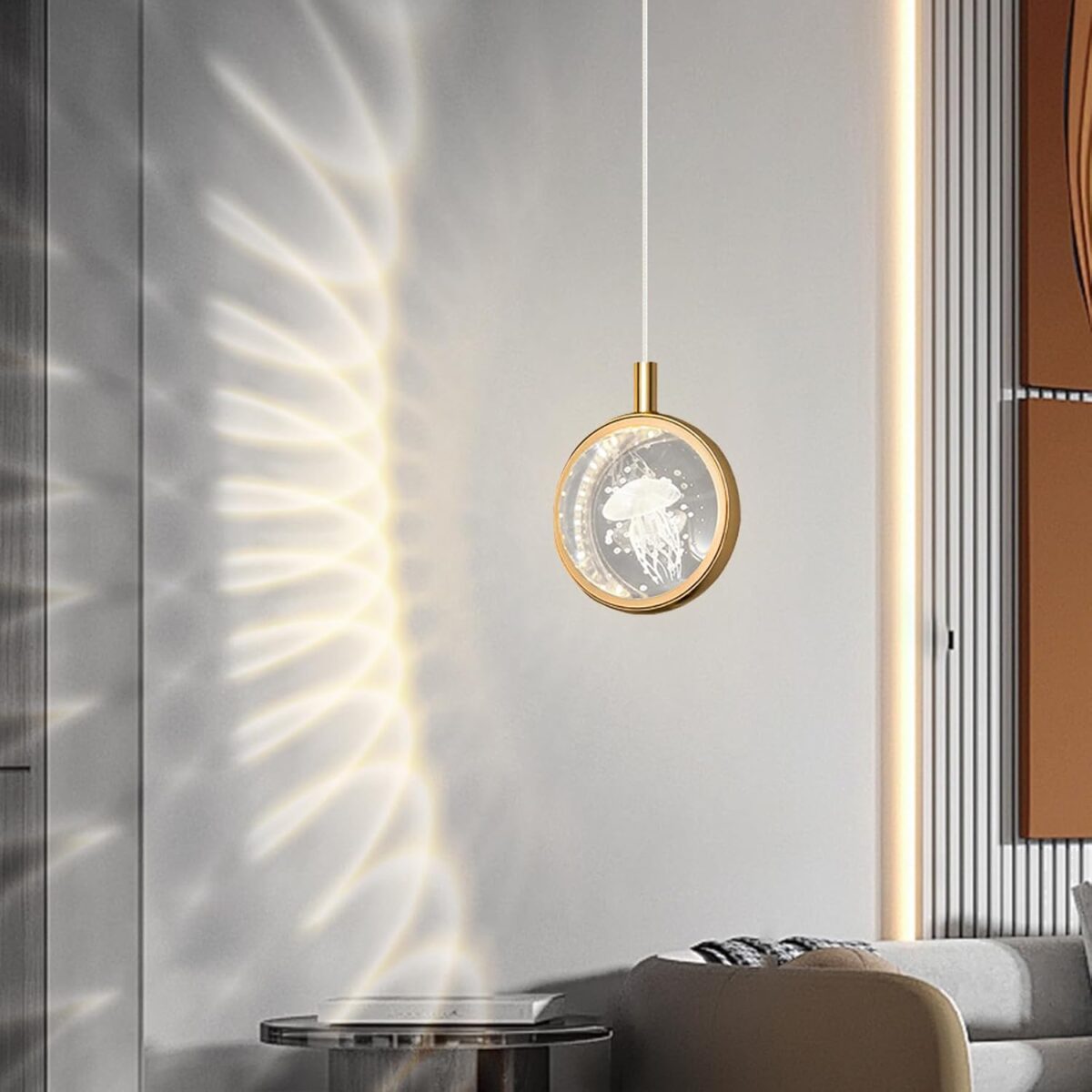 Lampe Pendante LED Abat-Jour Boule de Cristal 3D Suspension Luminaire Tricolore – Image 3