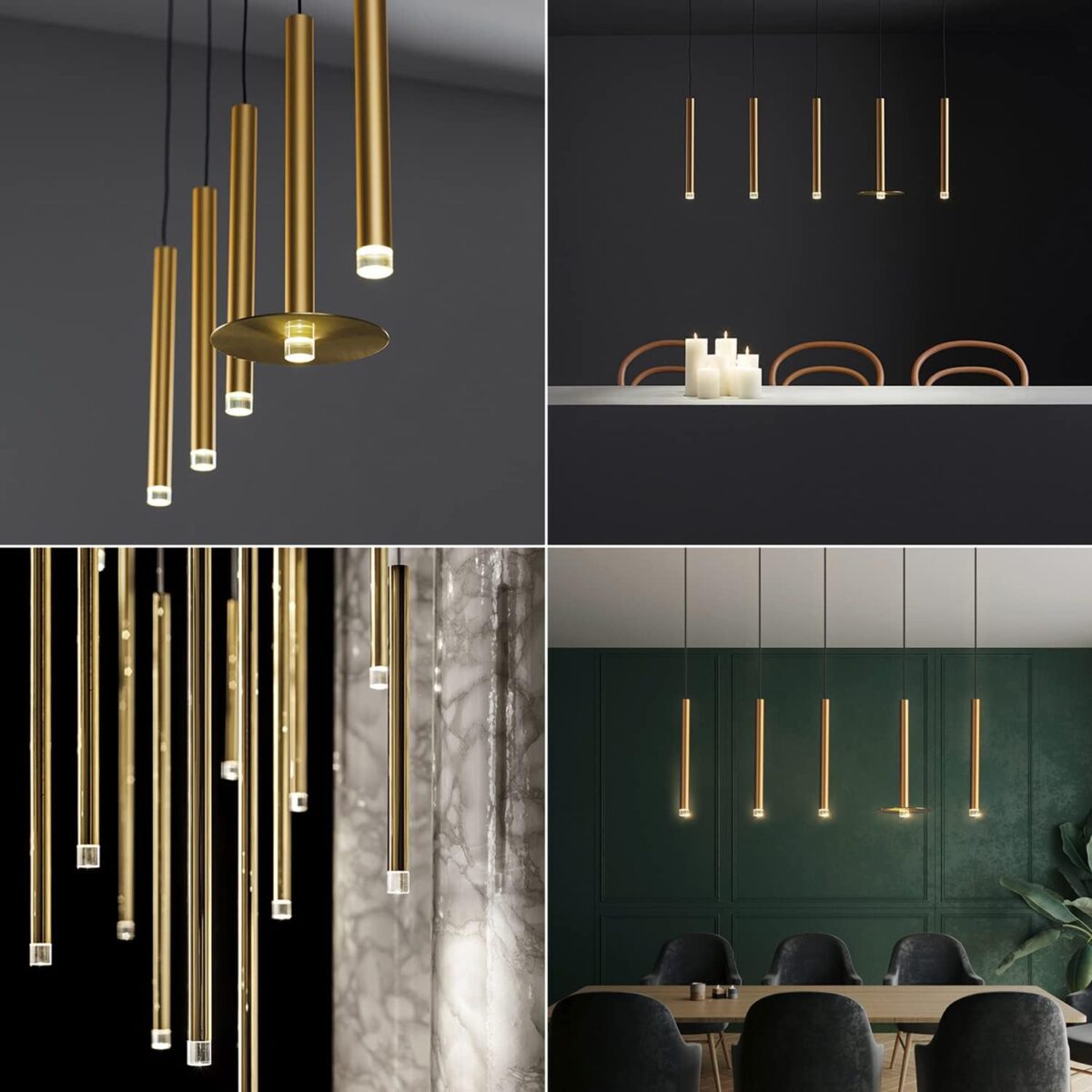 Suspension LED en Laiton, Lustre de Chambre à Coucher de Salle à Manger, Suspension d'ornement, Ligne de Lustre réglable, température de Trois – Image 2