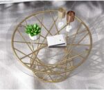 Table Basse créativeTable d'appoint en Fer forgé, Plateau en Verre trempé Transparent, Design Creux avec Cadre de Table – Image 5