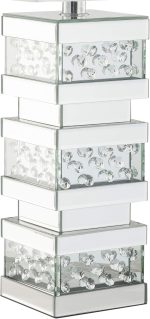 Lampe de Table Carrée Contemporaine – Socle Miroir, Pied Blanc et Transparent, Accent Argenté – Image 2