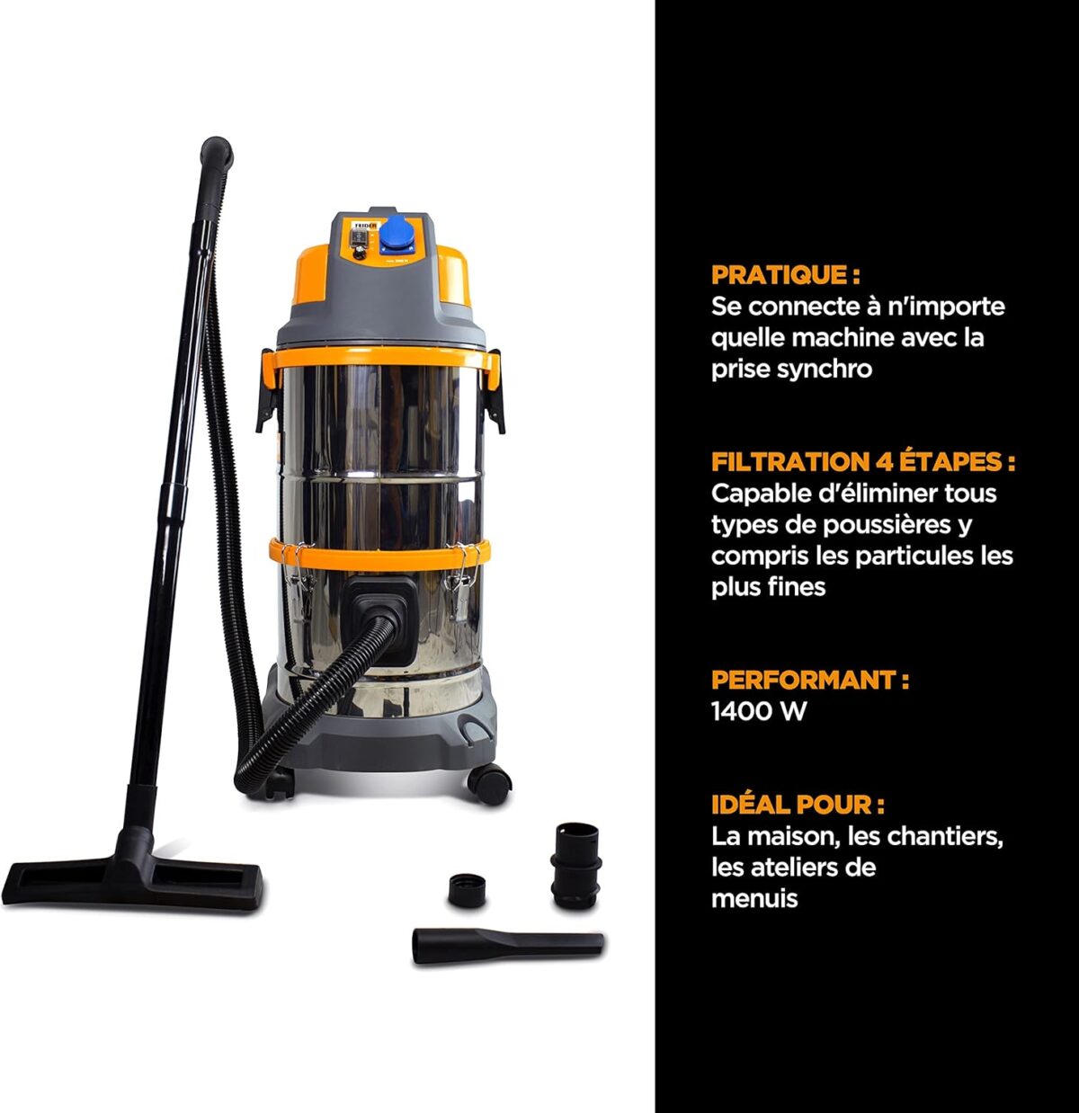 Aspirateur spécial plâtre 1400 W – Eau & poussière – Cuve inox 40 + 40 L – Modèle FAP1440 – Image 5