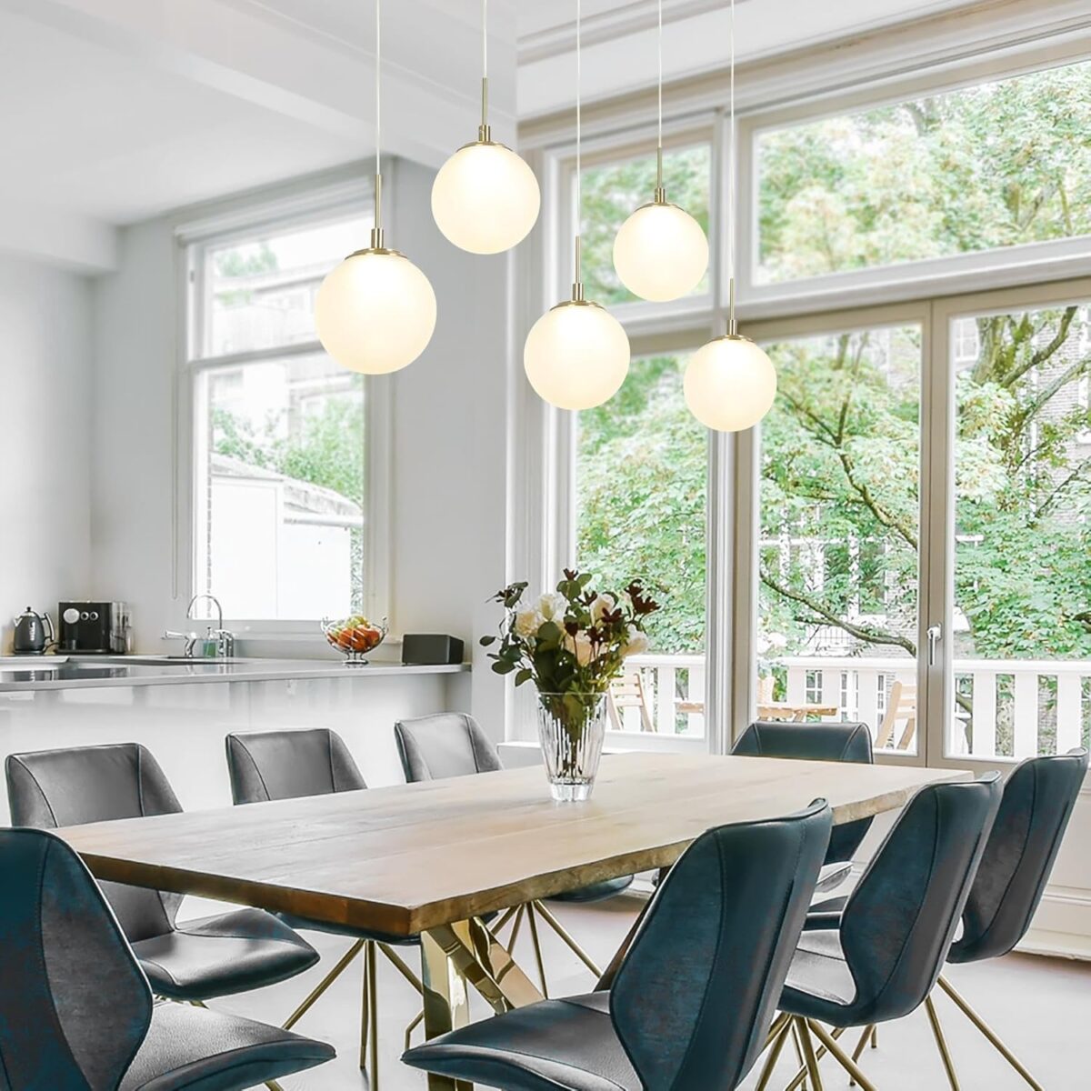 Lustre doré, lustres modernes pour salle à manger, éclairage suspendu linéaire à LED – Image 2