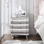 ENENE Table de chevet miroir avec 3 tiroirs en verre  argenté (45,7 x 41,9 x 55 cm) – Image 2