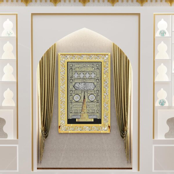 Décoration murale Makkah Kaaba avec diamants en cristal concassé scintillants Miroir mural intégré pour salle de prière...