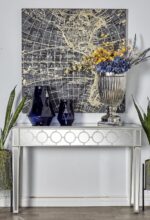 Console géométrique en bois Deco  avec panneau circulaire incrusté argent – Image 5