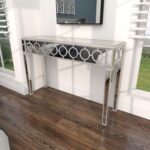 Console géométrique en bois Deco  avec panneau circulaire incrusté argent – Image 4