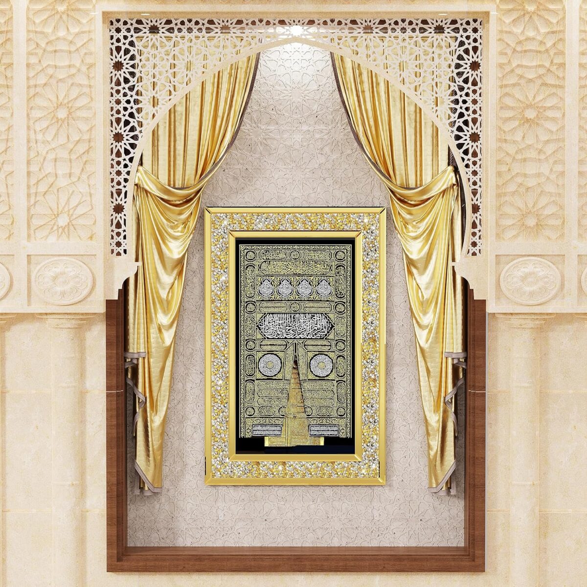 Décoration murale Makkah Kaaba avec diamants en cristal concassé scintillants Miroir mural intégré pour salle de prière... – Image 3