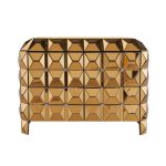 Armoire avec Miroirs & Table de Chevet Vanity Moderne – Design Pyramidal Doré