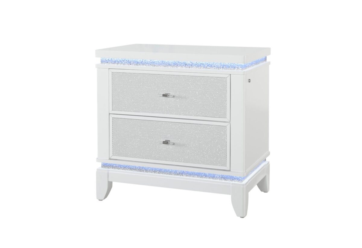 TABLE DE CHEVET ALINA BLANCHE AVEC LED ET USB – Image 4