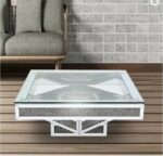 Table basse en verre miroir moderne avec accents paillettes