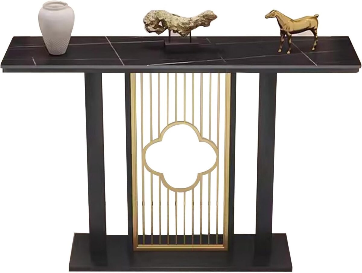 Console d’entrée moderne – Table de canapé étroite en faux marbre avec cadre en métal – Image 1