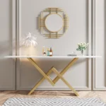 Console étroite blanche et dorée en métal