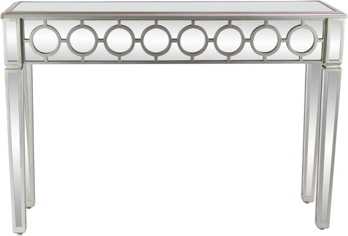 Console géométrique en bois Deco  avec panneau circulaire incrusté argent – Image 1