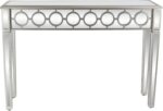 Console géométrique en bois Deco  avec panneau circulaire incrusté argent