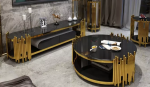 Meubles ronds de table basse de salon d'acier inoxydable de haute couture en or ou argent – Image 3