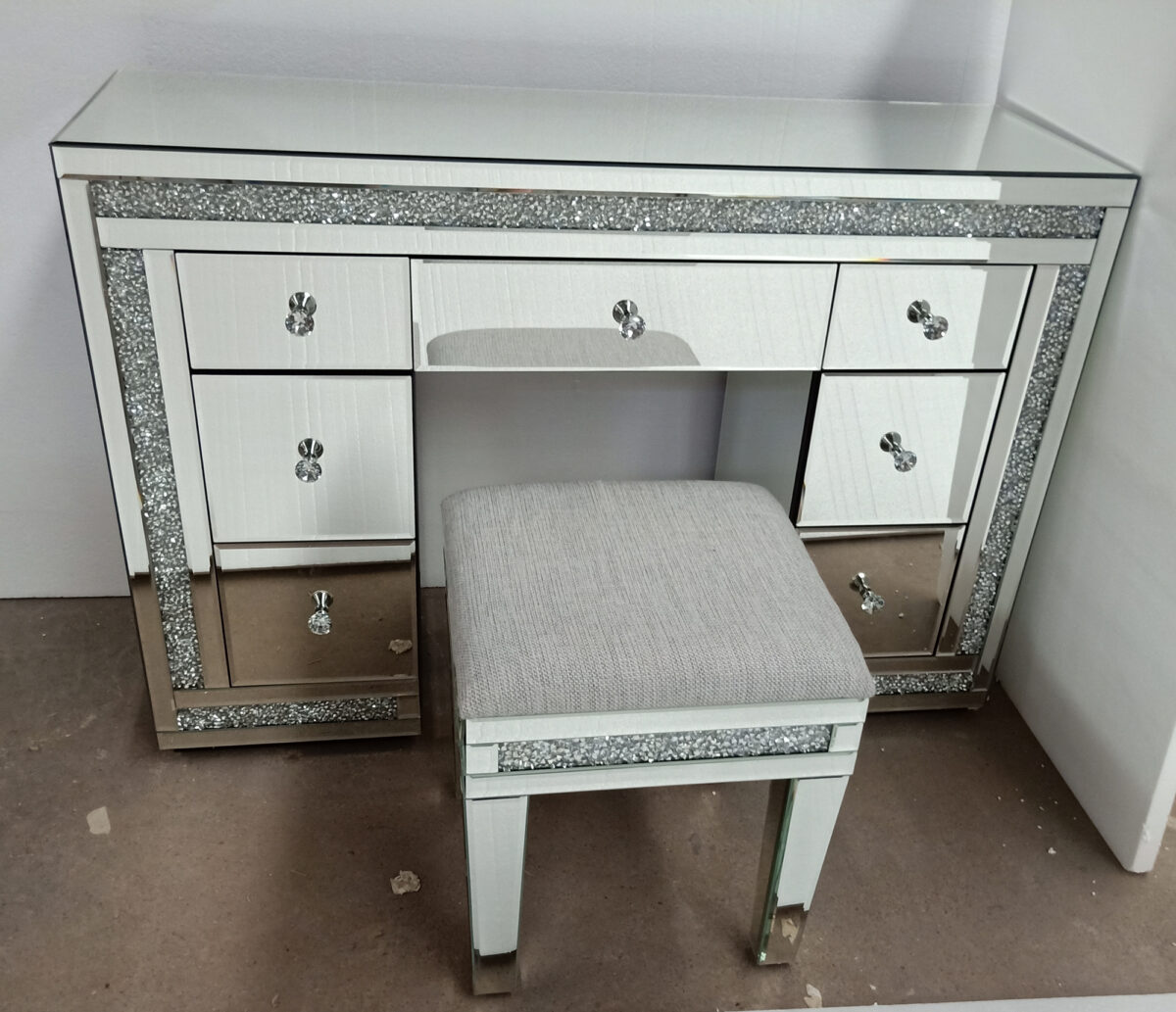 Table d'écriture avec miroir et diamants écrasés, pour bureau, coiffeuse – Image 5
