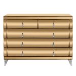 Commode 5 Tiroirs en Miroir Doré – Chic et Moderne avec Pieds Argentés