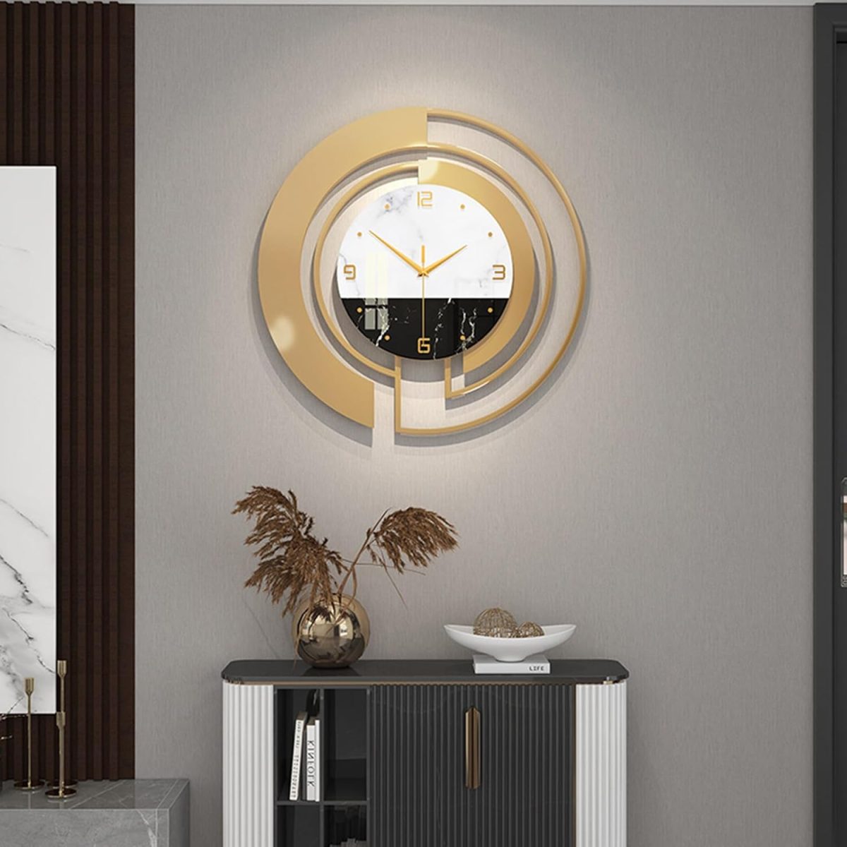 Horloges murales en métal pour décoration de salon, grande horloge murale décorative moderne, fonctionne à piles – Image 5