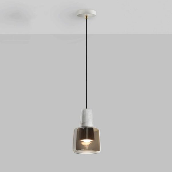 Lampe à suspension en marbre avec abat-jour en verre cognac, mini luminaire suspendu