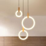 Lampe suspendue circulaire en bois massif à LED nordique multi-lumière, moderne et créative, luminaire suspendu