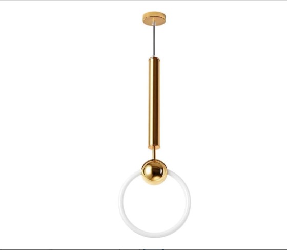 Lampe suspendue créative en fer, style nordique moderne, luminaire à tête unique avec anneau doré