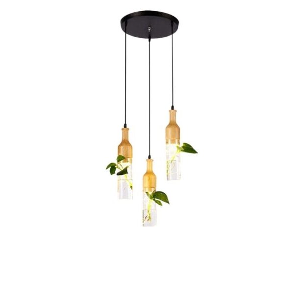 Lampes Suspendues Modernes à LED pour Plantes en Bois Bouteille en Verre Lustres Luminaire DéCor Industriel Lampe Suspendue éClairage