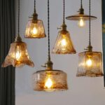 Luminaire Lampe à Suspension Vintage en Laiton et Verre de Style Américain Créatif en Verre Ambre Suspension Luminaires de Plafond for Restaurants Bar Café... – Image 3