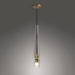 Lustre à une tête avec abat-jour en verre, suspensions en laiton, luminaire à suspension réglable
