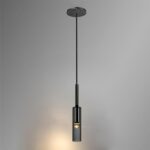 Lustre minimaliste moderne avec abat-jour en verre gris fumé, luminaire suspendu avec cordon réglable